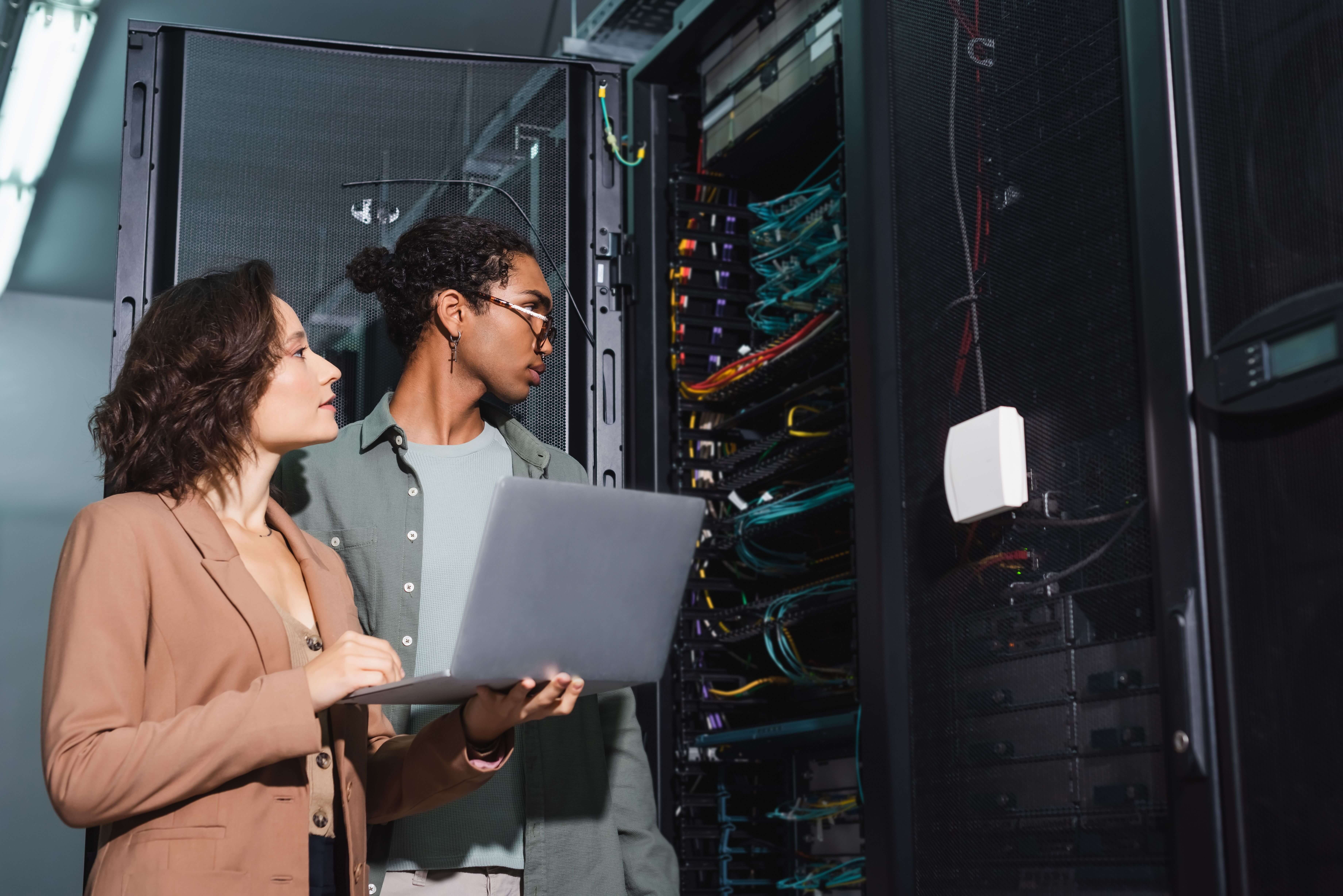 IT technicians working in a datacenter