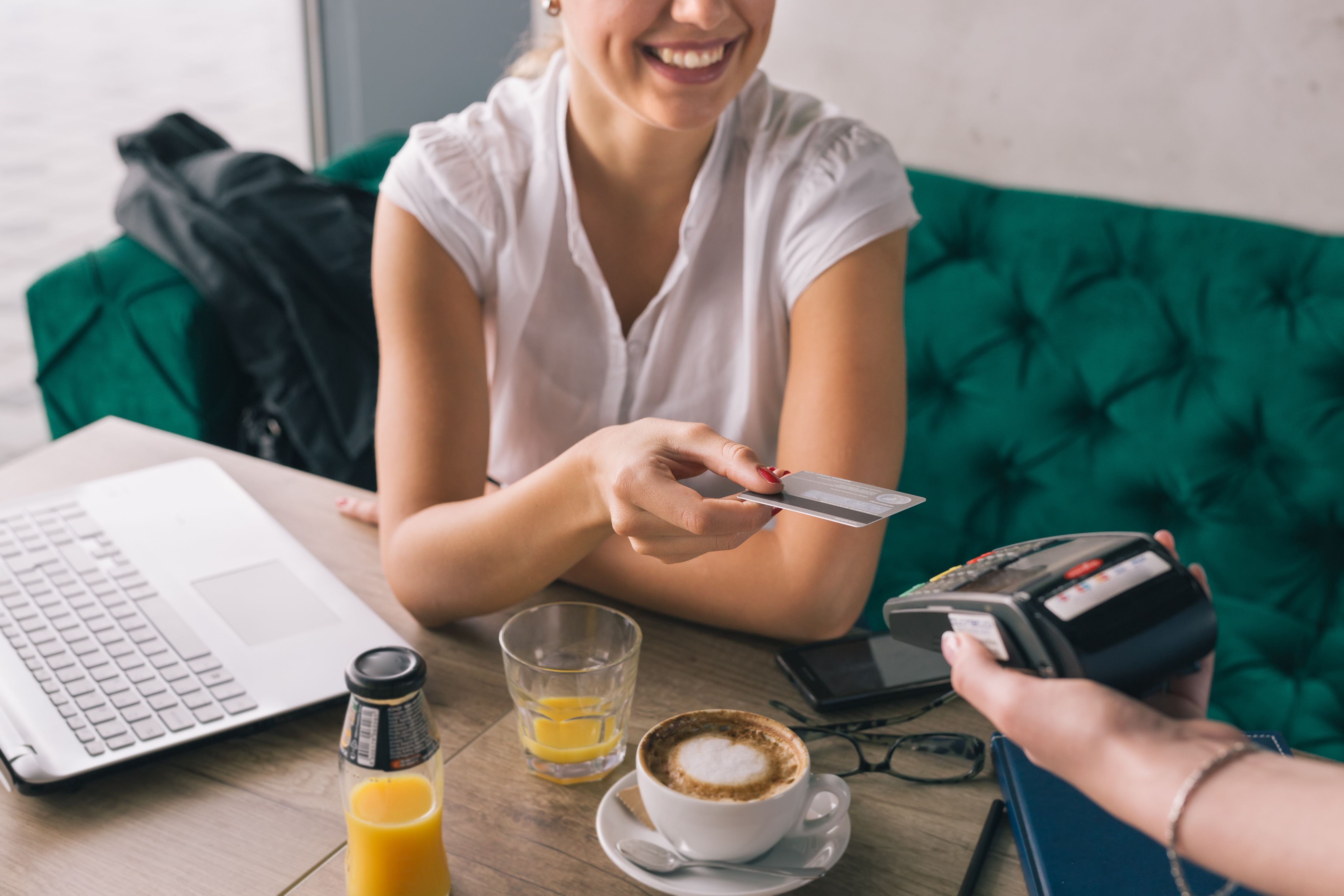 A woman utilizing POS services.