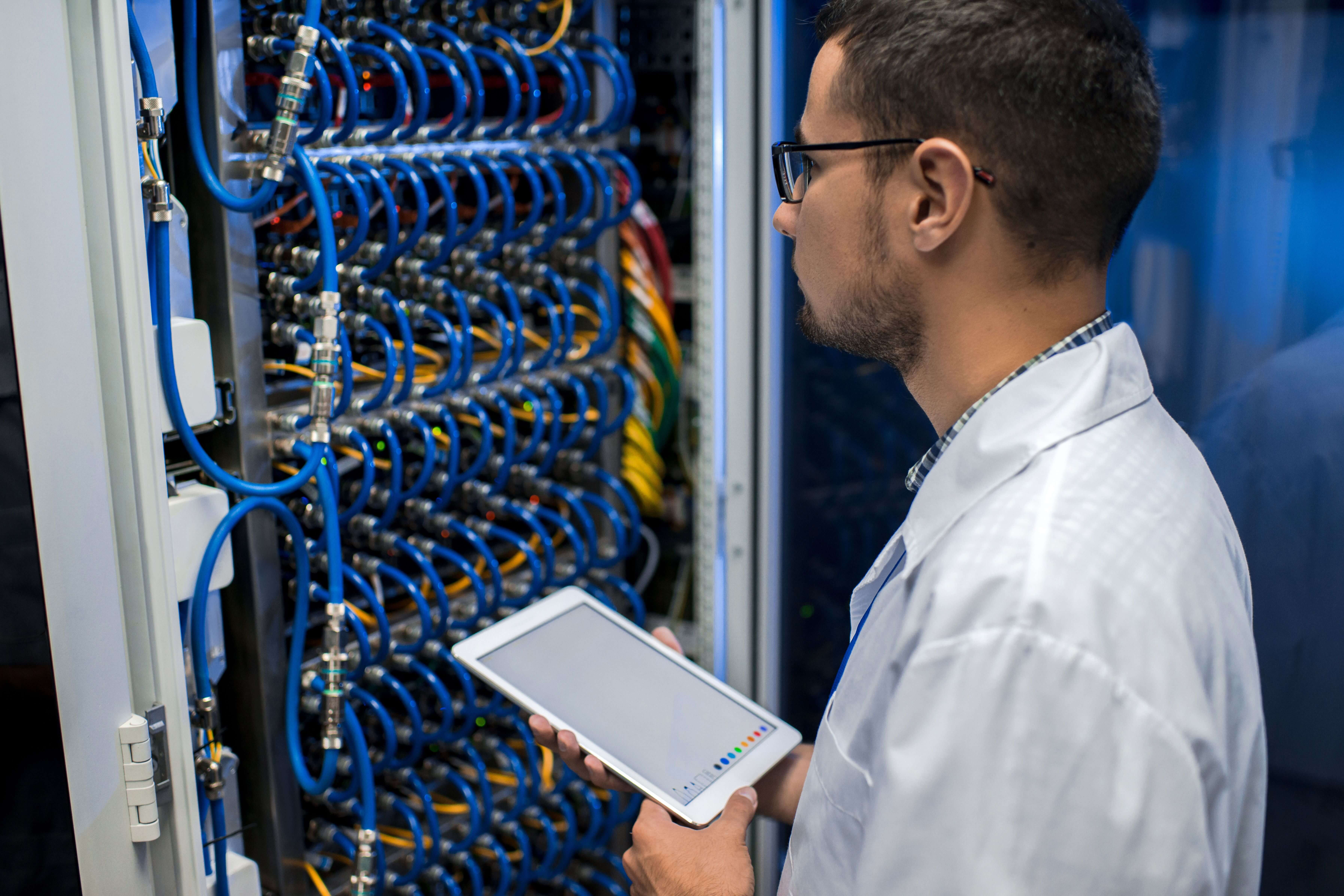 IT technician analyzing a network.